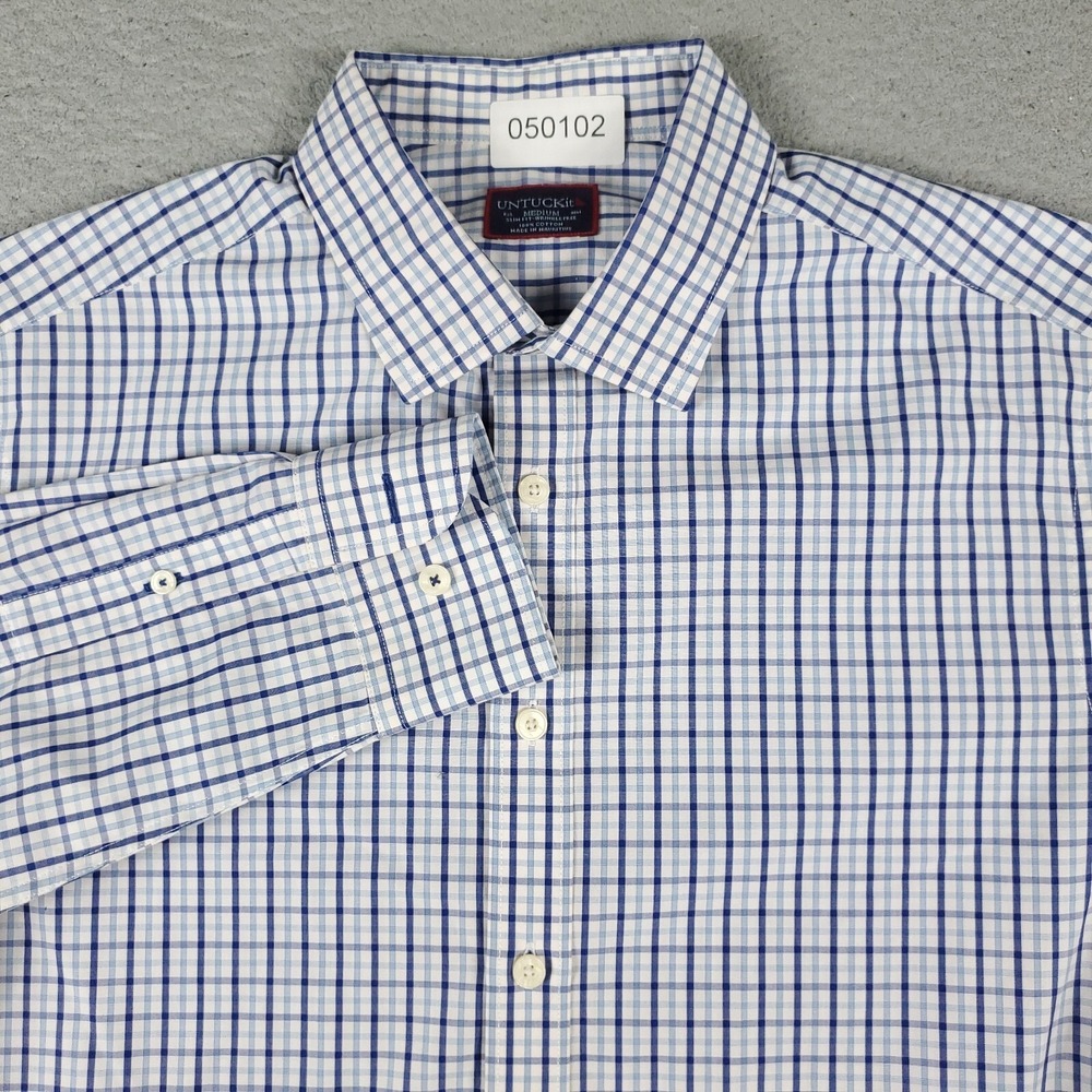 UNTUCKit Shirt Mens Size Medium Blue White Check Button Up Long Sleeve